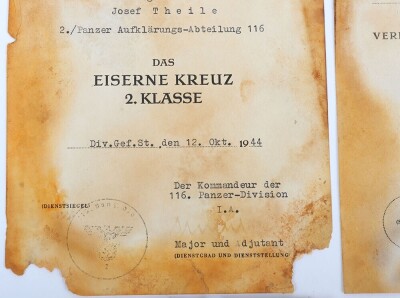 Important WW2 German Group of six Award Documents to Members of 116. Panzer-Division &ldquo;Windhund - 4
