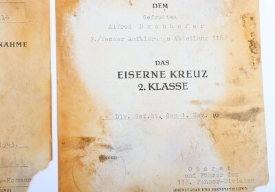 Important WW2 German Group of six Award Documents to Members of 116. Panzer-Division &ldquo;Windhund - 8