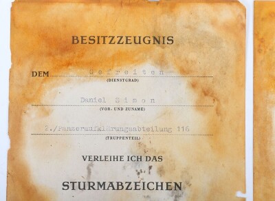 Important WW2 German Group of six Award Documents to Members of 116. Panzer-Division &ldquo;Windhund - 11
