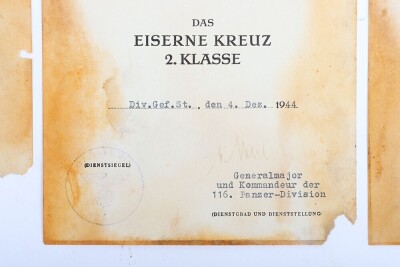 Important WW2 German Group of six Award Documents to Members of 116. Panzer-Division &ldquo;Windhund - 15