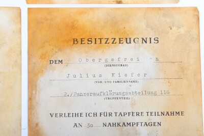 Important WW2 German Group of six Award Documents to Members of 116. Panzer-Division &ldquo;Windhund - 17