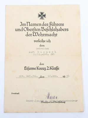 WW2 German Award Document Grouping to Gefr. Kurt Samusch, 3./Pionier-Bataillon 241, 161. Infanterie-Division - 5