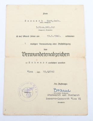 WW2 German Award Document Grouping to Gefr. Kurt Samusch, 3./Pionier-Bataillon 241, 161. Infanterie-Division - 15