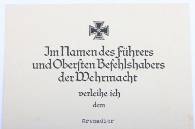 WW2 German Iron Cross 2nd Class Award Document to Grenadier W. Wormsberg, Member of the 44. Reichsgrenadier Division &ldquo;Hoch und Deutschmeister&rdquo; in Italy 1943 - 3
