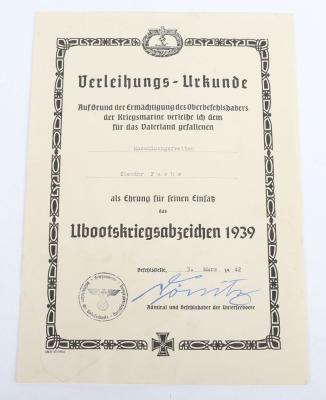 WW2 German Kriegsmarine U-Boat KIA Document Group to Maschinengefr. Theodor Fuchs, KIA on U-656 - 3