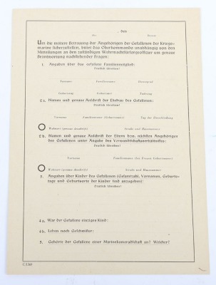 WW2 German Kriegsmarine U-Boat KIA Document Group to Maschinengefr. Theodor Fuchs, KIA on U-656 - 13