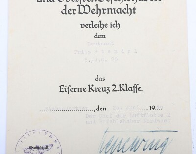Large Interesting Luftwaffe Fighter Pilot Grouping to Hauptmann Fritz Stendel from Jaggeschwader 51 - 9