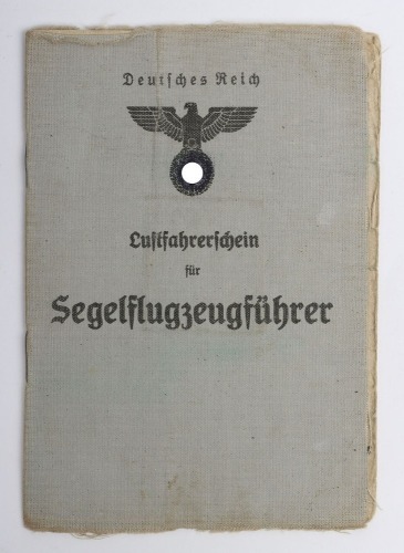 WW2 German Luftwaffe Glider Pilot License to Glider Pilot A. Gehrig