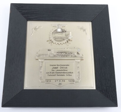 Third Reich German Railway 'Deutsche Reichsbahn' 25 Years Commemorative Plaque.
