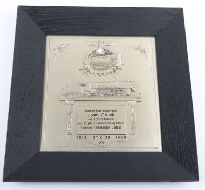 Third Reich German Railway 'Deutsche Reichsbahn' 25 Years Commemorative Plaque.