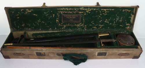 Scarce and Unusual Cased Set of Two Swords and a Wooden Target by Henry Wilkinson for Swordsman&rsquo;s Hand Strengthening and Dexterity Improvement c.1890