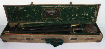 Scarce and Unusual Cased Set of Two Swords and a Wooden Target by Henry Wilkinson for Swordsman&rsquo;s Hand Strengthening and Dexterity Improvement c.1890
