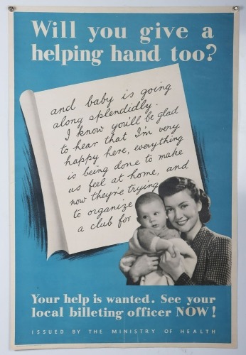 WW2 British, Ministry of Health Poster, 'Will You Give A helping Hand Too'.