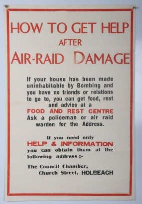 WW2 British Home Front Poster, How to Get Help, After Air Raid Damage'.