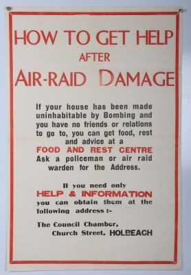 WW2 British Home Front Poster, How to Get Help, After Air Raid Damage'.