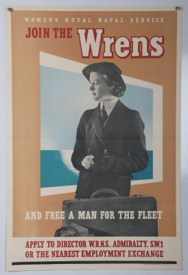 WW2 British 'Join the WRENS' Recruitment Poster.
