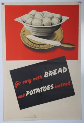 WW2 British Rationing Poster, 'Go Easy With Bread'.