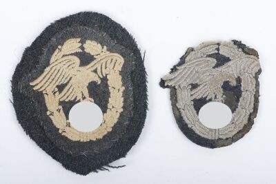 Two WW2 German Luftwaffe Observer Qualification Badges in Cloth