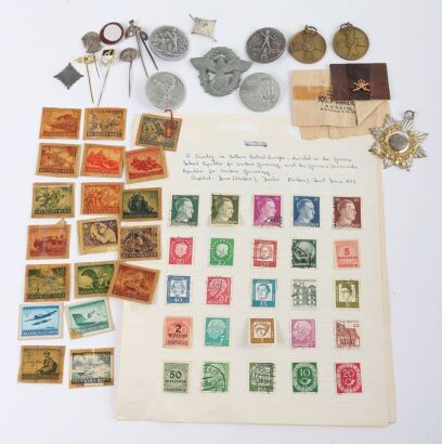Large Miscellaneous lot of Third Reich stamps, Pins and Insignia