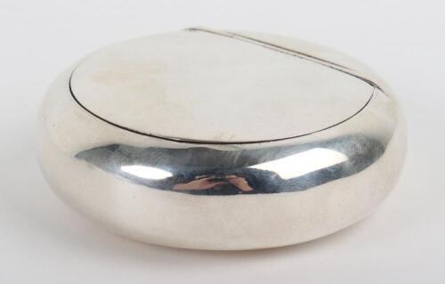 A Victorian silver circular &lsquo;squeeze&rsquo; sided box, London 1867