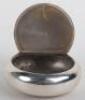 A Victorian silver circular &lsquo;squeeze&rsquo; sided box, London 1867 - 4