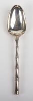 An early 20th century silver spoon with bamboo design handle ,William Hutton & Son, Sheffield 1903