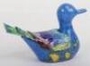 A rare Korean enamel and silver duck mustard pot, 98% silver - 2