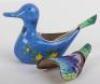 A rare Korean enamel and silver duck mustard pot, 98% silver - 3