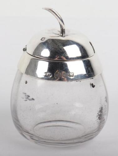 A Victorian silver and glass pot in the form of an apple, Birmingham 1896,
