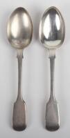 A pair of Victorian fiddle pattern dessert spoons, Chawner & Co, London 1845