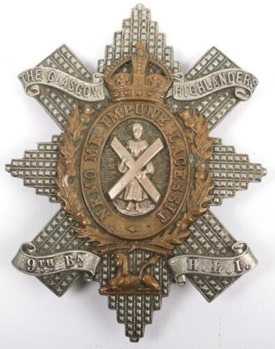 9th (The Glasgow Highlanders) Battalion Highland Light Infantry NCO&rsquo;s Glengarry Badge
