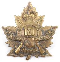 Scarce WW1 171st Overseas Battalion (Quebec Rifles) Canadian Expeditionary Force (C.E.F) Cap Badge