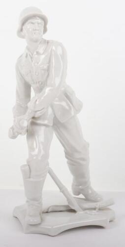 WW2 German Porcelain Statue of a Grenade Thrower in Combat by Karl Ens