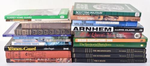 Quantity of Books on British Military History and Uniforms, consisting of both hard back and soft back publications. Some Aviation books also. Various periods and conditions. (22 items)