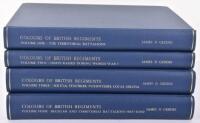 Books – Colours of British Regiments Volumes 1-4 by Geddes, Hardbacks, missing dust jackets. Published in 2004. Signed by Author. Very good condition.