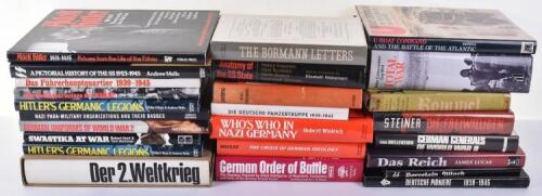 Quantity of Books on WW2 German History, mostly hardback books, some early post WW2 books and a number of high quality books in the German language. SS Porcelain Allach by Oliver with dust jacket, etc. (25 items)