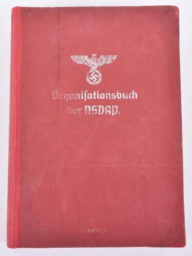Original Third Reich Period NSDAP 1938 Organisation Book (Organisationsbuch der NSDAP), The book has been professionally re-bound with section of the original cover removed and placed onto the new binding. Complete with the coloured plates to the interior
