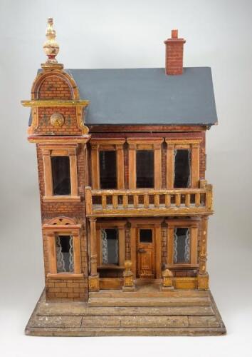 An early Moritz Gottschalk painted wooden blue roof Dolls Houses, German circa 1895,