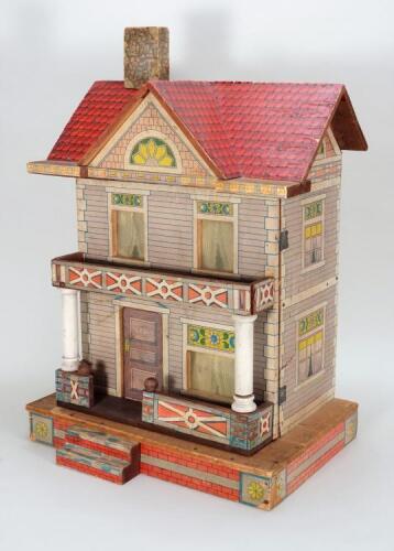 A charming R.Bliss wooden and paper lithographed Dolls House, circa 1911,