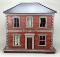 ‘Wesley Villa’ a fine painted wooden red brick Victorian dolls house, English circa 1860,