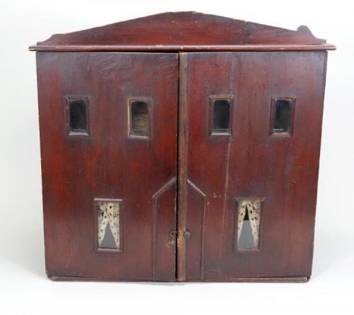 Early wooden cupboard dolls house, English, mid 19th century,