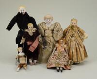 Six miniature Parian-type shoulder head dolls, German circa 1870,