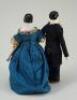 A miniature pair of rare early glazed china shoulder-head dolls on wooden jointed bodies, German mid 19th century, - 2