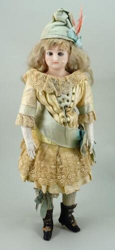 Wax over composition shoulder head doll, German circa 1860,