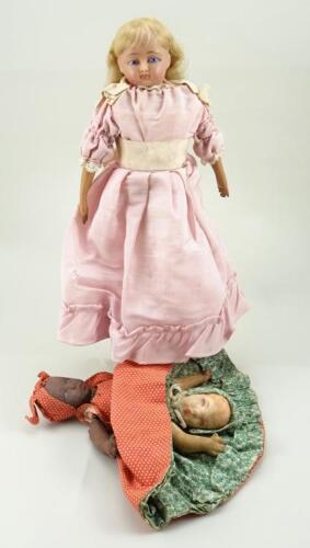 Early Poured wax shoulder head doll, circa 1860,