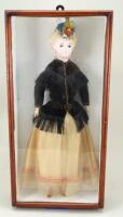 Wax over composition lady doll in glass case, German circa 1860,