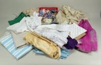 Collection of dolls dress making fabrics, lace, ribbons, buttons and cloth flowers,