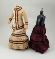 A fine ‘café au lait’ linen two –piece fashion doll gown, French circa 1870,