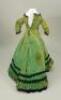 A good green silk fashion doll dress, French circa 1870, - 2