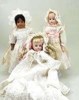Three small bisque shoulder head dolls, circa 1920,